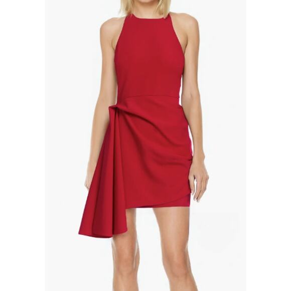 Jewel Badgley Mischka Size 14 Cherry Red Side Drape Sleeveless Wrap Mini Dress - Picture 1 of 9